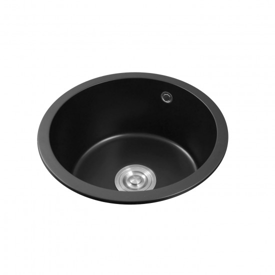 460x220mm Black Granite Quartz Stone Kitchen/Laundry Sink Round Single Bowl with Overflow Top/Under Mount